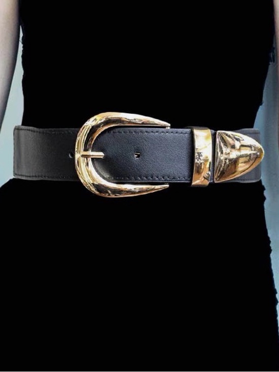 Accessories - Black Elastic Gold Metal Buckle Stretch Belt